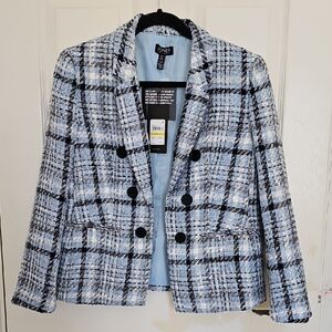 Jones New York Blue and Black Plaid Blazer NWT
